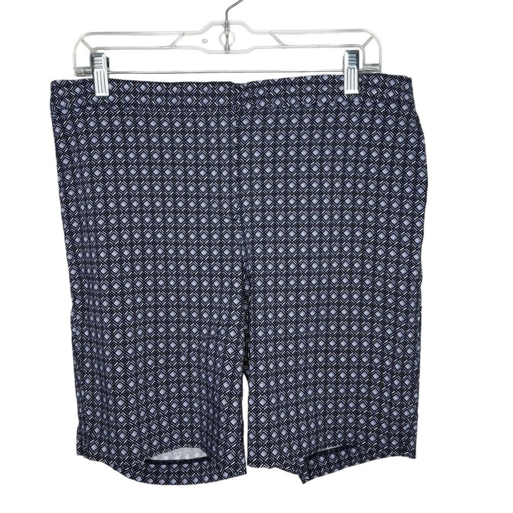 MARIO SERRANI / blue white patterned stretch bermuda chino shorts / 12